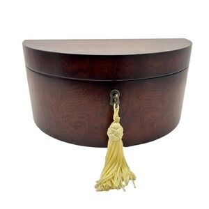 Vintage Bombay CompanyJewelry Box Half Circle Wooden Brown With Tray Key